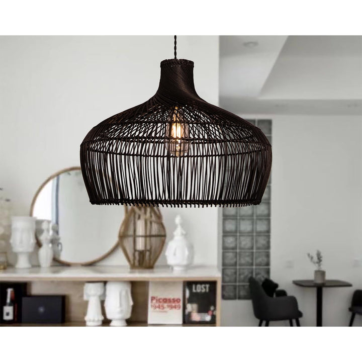 Modern Hand-woven Rattan Black Coastal Hanging Light 18" Wide Bohemian - Diamond Home USA