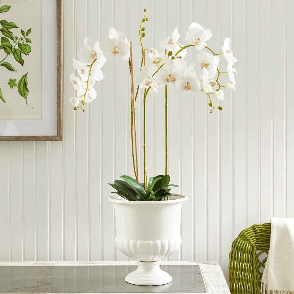 Decorative Pedestal Bowl Small White Clay - Diamond Home USA