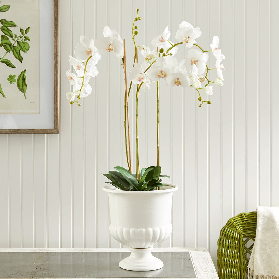 Decorative Pedestal Bowl Small White Clay - Diamond Home USA