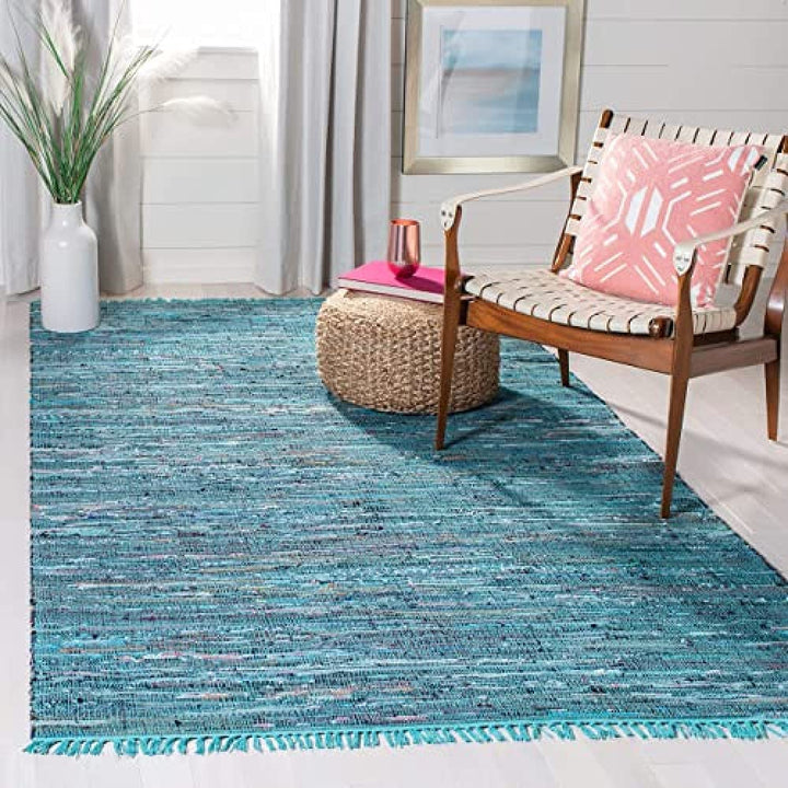 SAFAVIEH Rag Rug Collection Area Rug - 6' x 9' Blue & Multi Handmade Boho Stripe