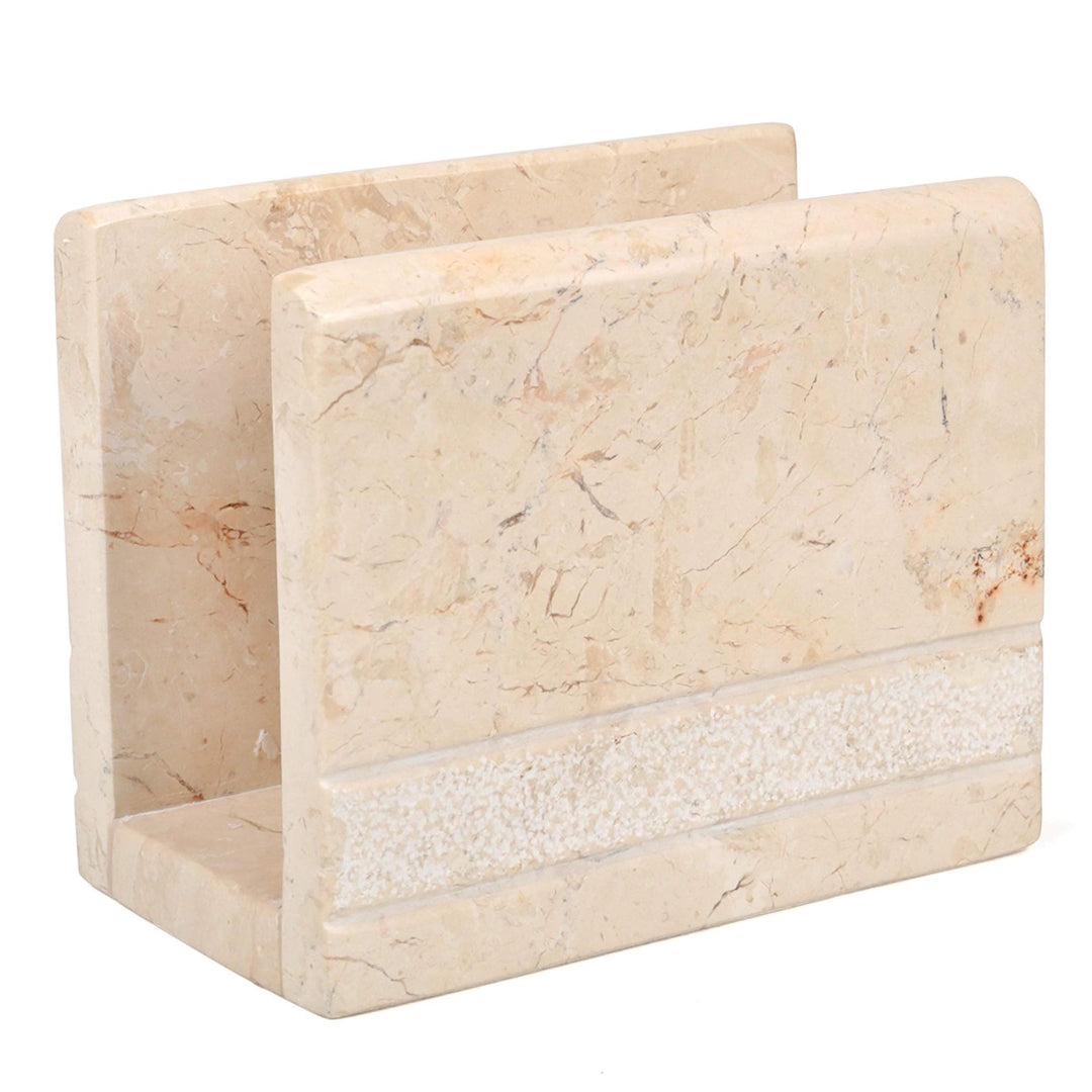 Natural Champagne Marble Stone Napkin Holder Stand Dispenser Hand Carved Style - Diamond Home USA