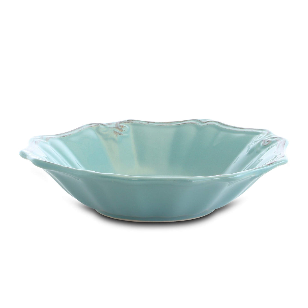 Beveled Edge 20 Piece Dinnerware Set In Turquoise Blue Textured Casual Round - Diamond Home USA