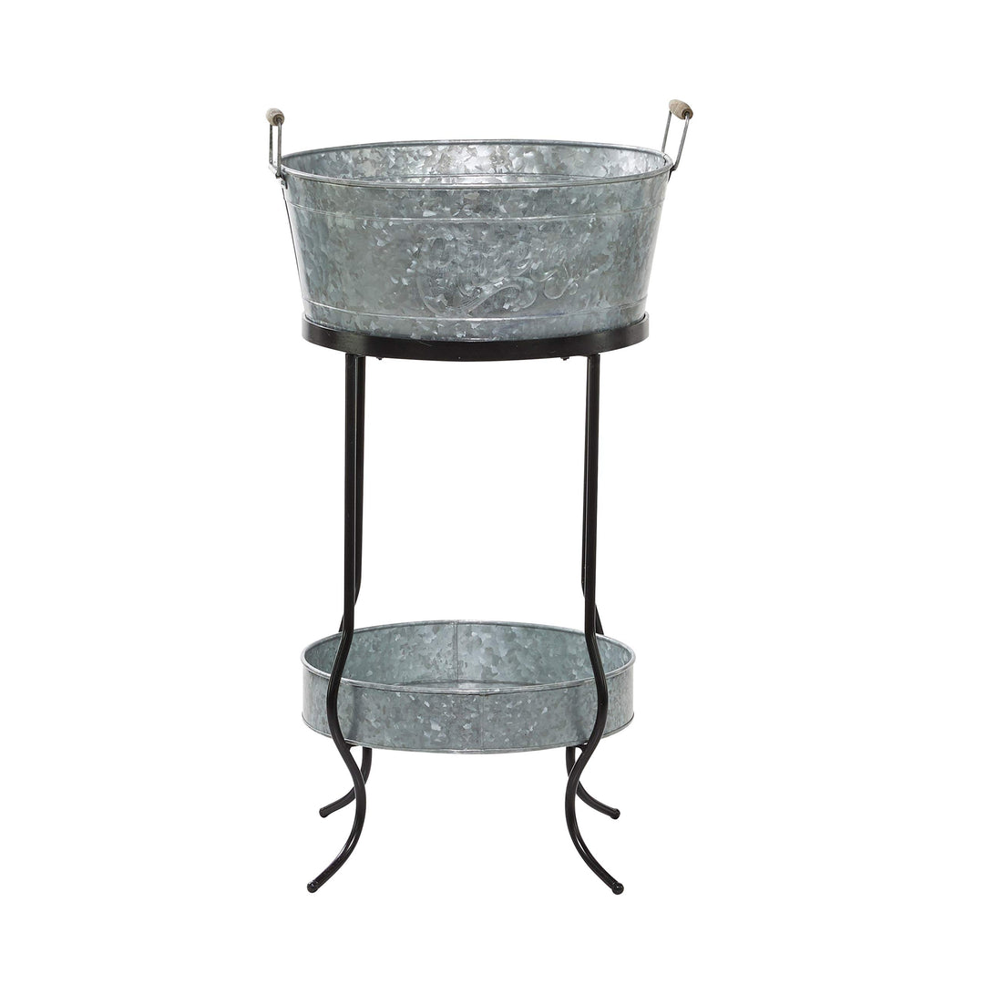 Farmhouse Style Drink Bucket Galvanized etal-Look 2-Tiers Silver 19 X 34round - Diamond Home USA