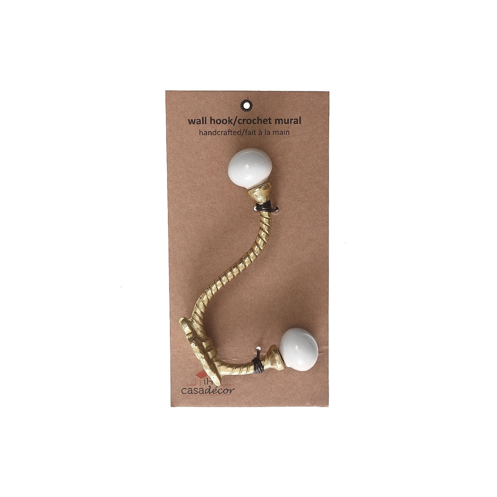Iron Twist Hook with Ceramic Ivory Knob (Gold) Set of 4 Gold Classic Metal Matte - Diamond Home USA