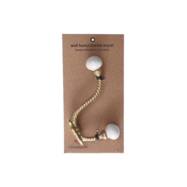 Iron Twist Hook with Ceramic Ivory Knob (Gold) Set of 4 Gold Classic Metal Matte - Diamond Home USA