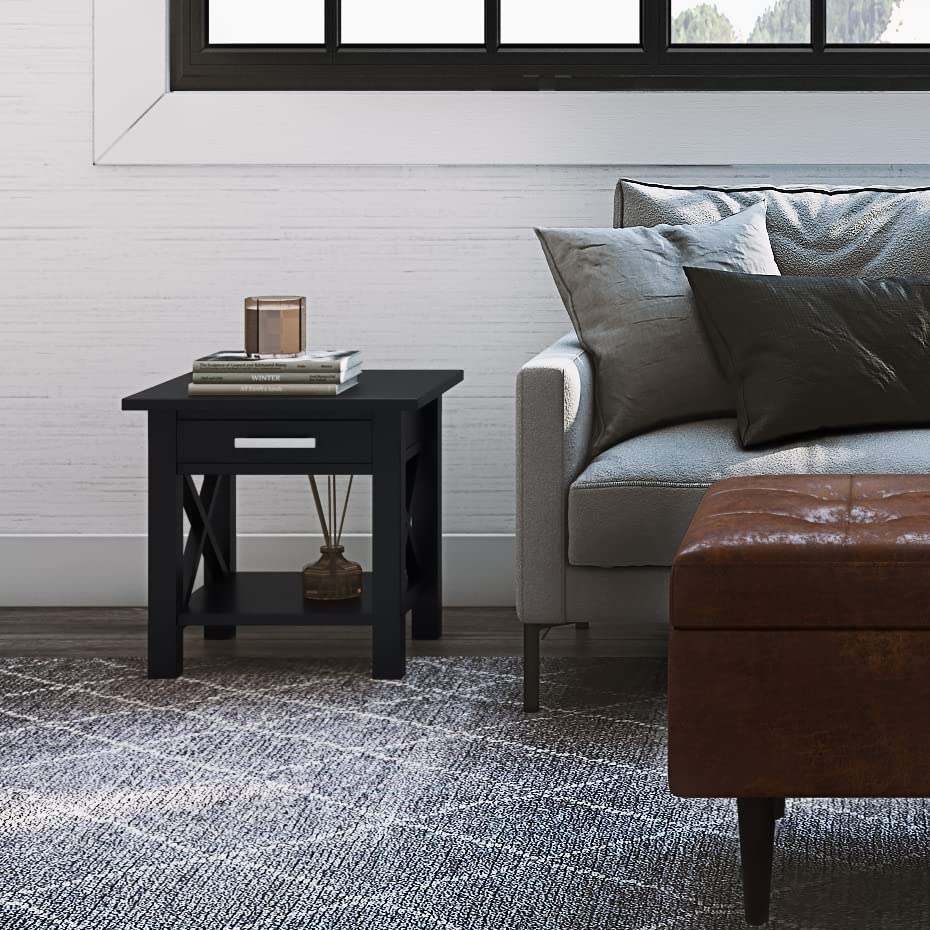 SIMPLIHOME Kitchener SOLID WOOD 21 inch wide Square Contemporary End Side Black - Diamond Home USA