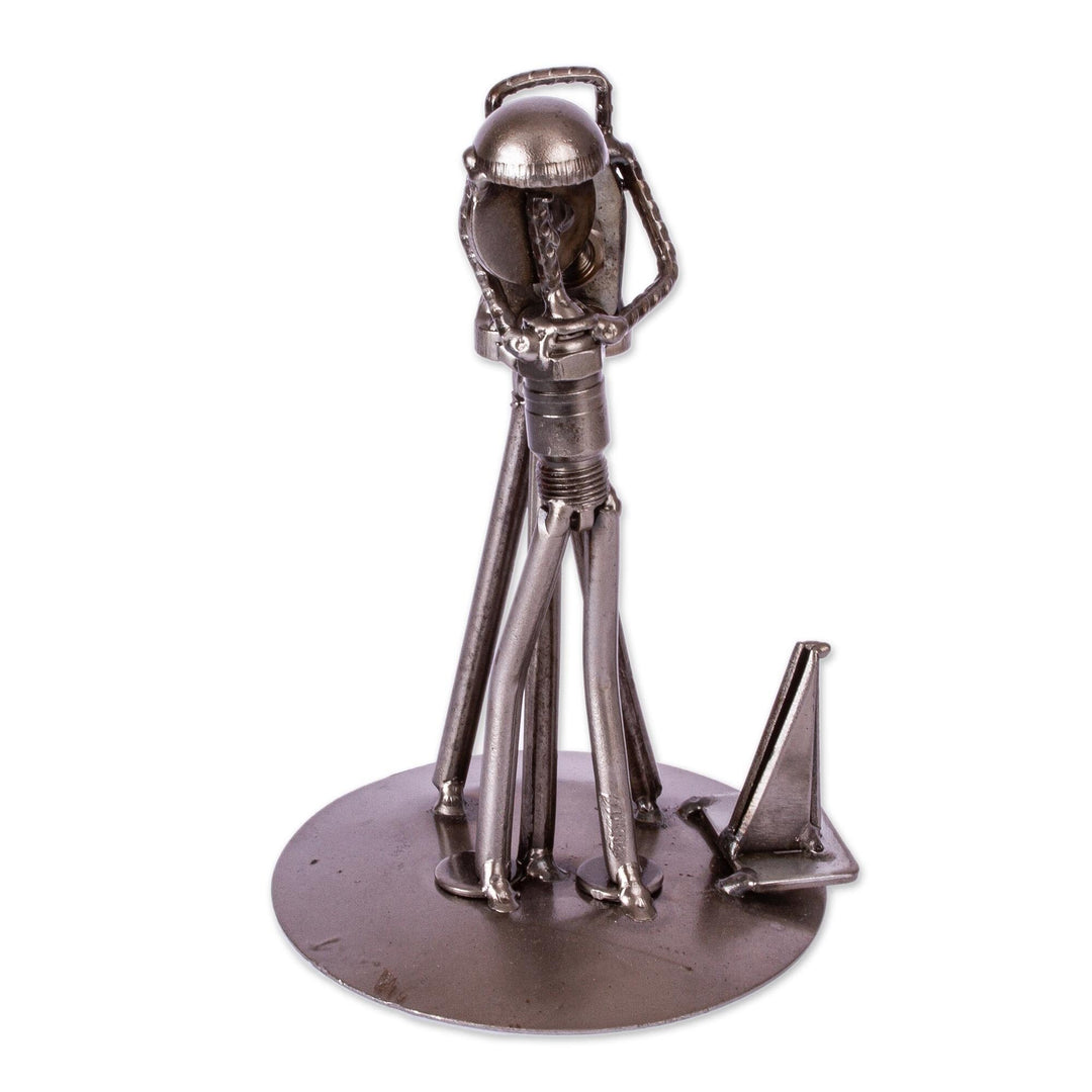 Handmade Rustic Surveyor Recycled Auto Parts Sculpture Silver Metal Antique - Diamond Home USA