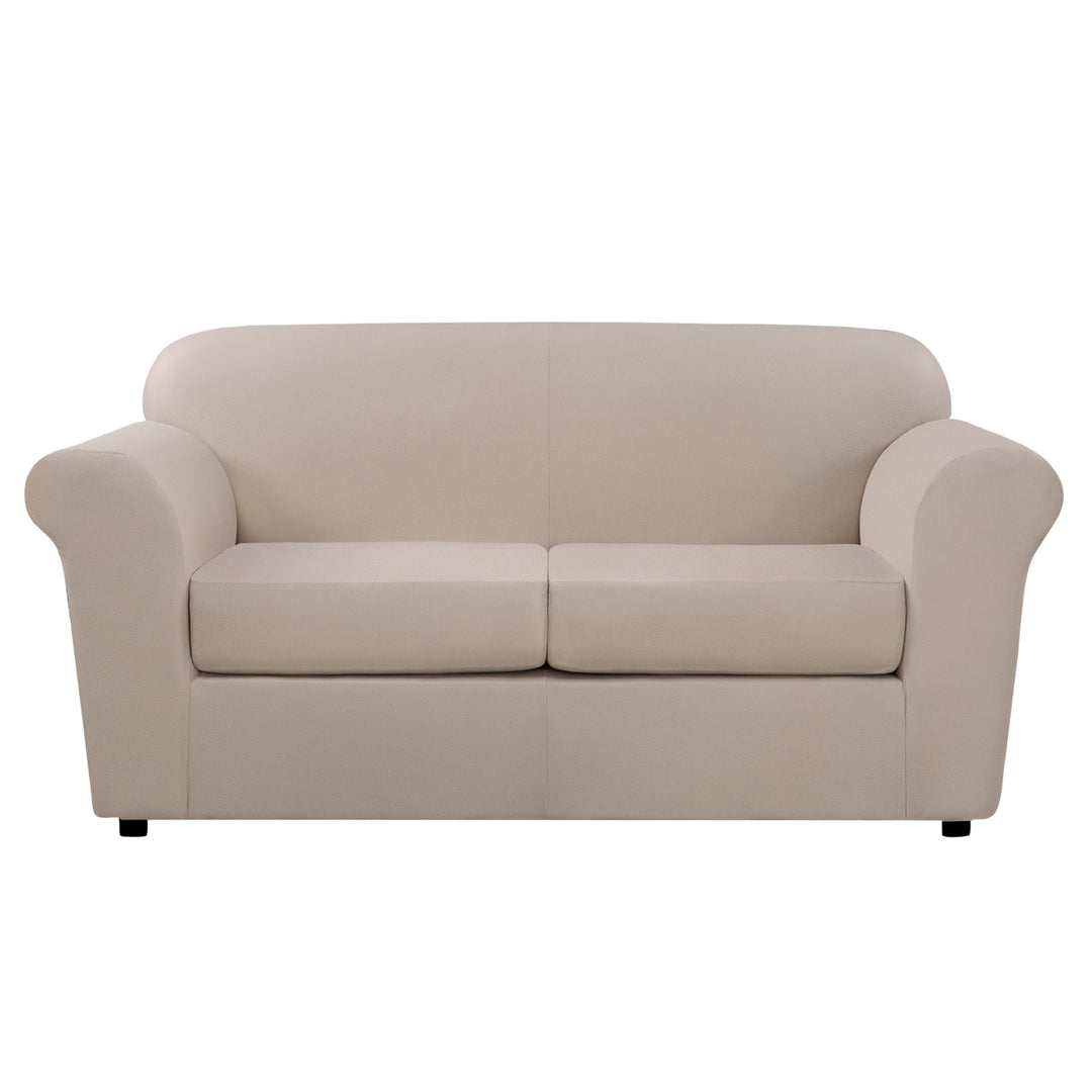 SureFit Ultimate Stretch Leather 3 PC Loveseat Slipcover in Pebbled Ivory - Diamond Home USA