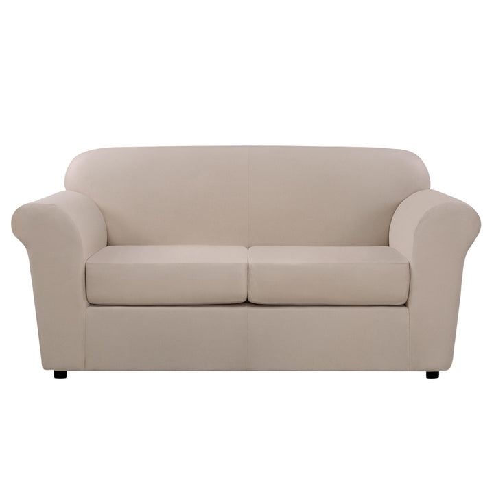 SureFit Ultimate Stretch Leather 3 PC Loveseat Slipcover in Pebbled Ivory - Diamond Home USA