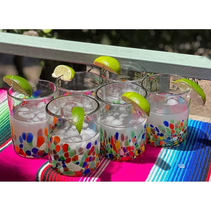 Hand Blown Mexican Drinking Glasses Set Of 6 Confetti Tumbler (10 Oz Each) Multi - Diamond Home USA