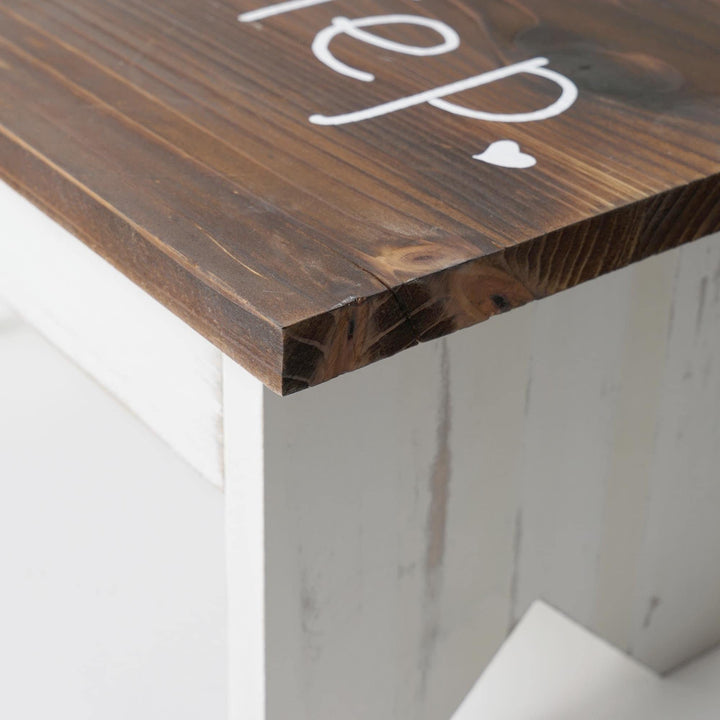 Joy Big Step Decorative Wood Stool Walnut/White Brown Farmhouse Distressed - Diamond Home USA