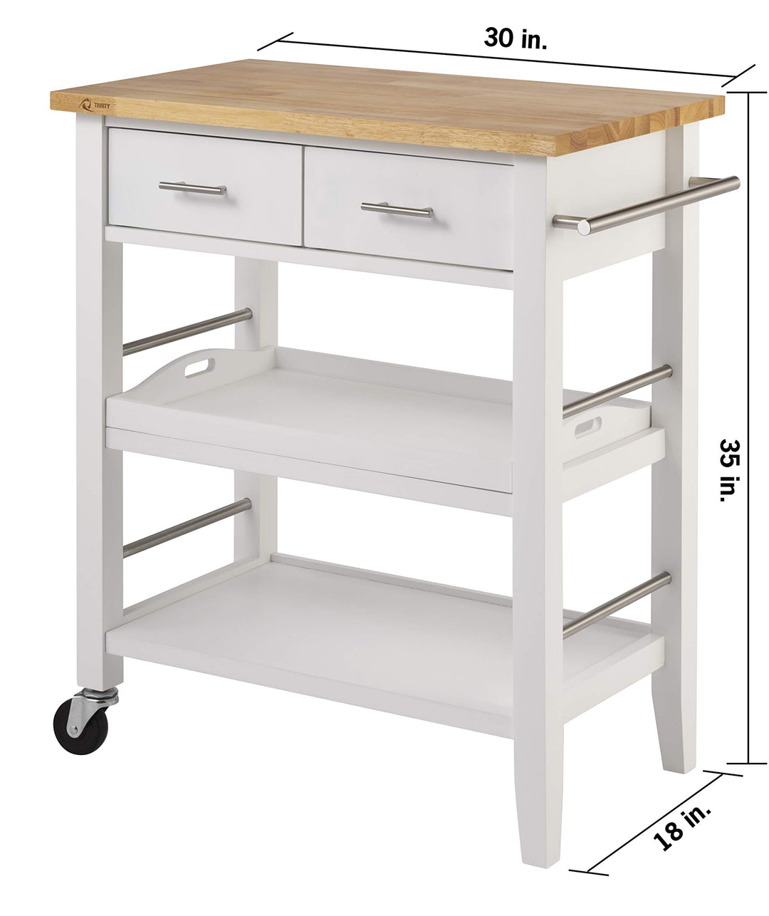 TRINITY 30-Inch Wood Kitchen Coffee Cart with Drawers Wheels and Two Shelves - Diamond Home USA