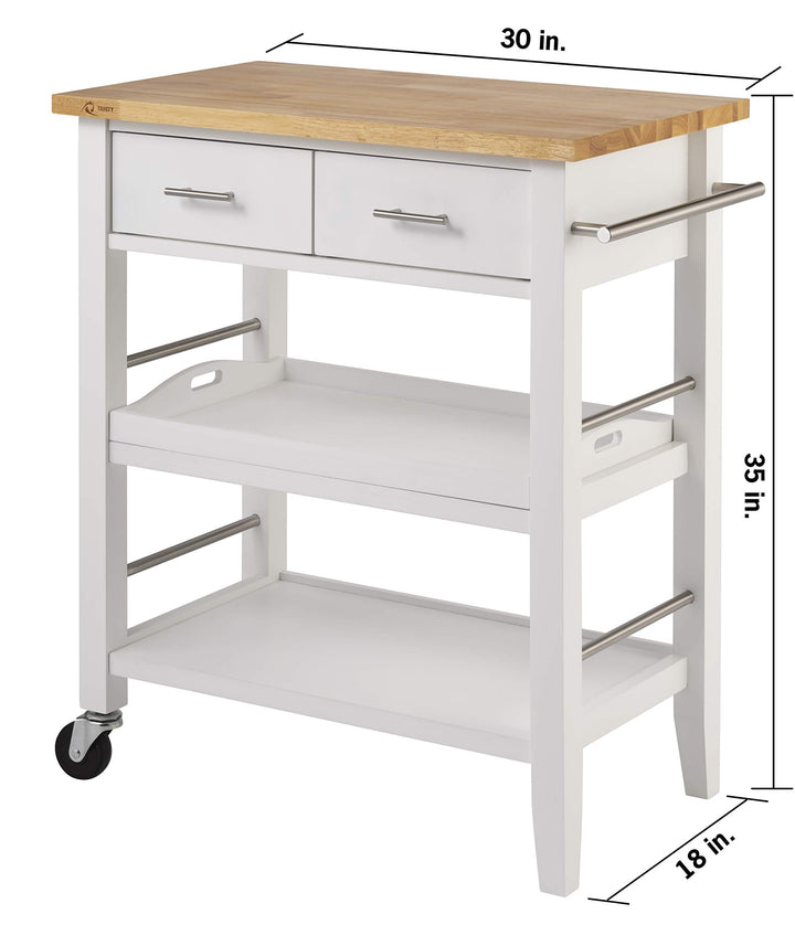 TRINITY 30-Inch Wood Kitchen Coffee Cart with Drawers Wheels and Two Shelves - Diamond Home USA