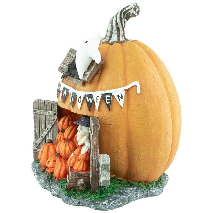 7" Led Lighted Pumpkin Village Halloween Decoration Black - Diamond Home USA
