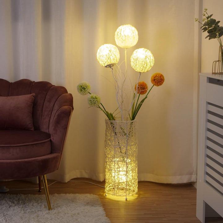 Modern Creative Floor Lamp Hand-Woven Flower Led Light 7.9â€ W X 42â€ H White - Diamond Home USA