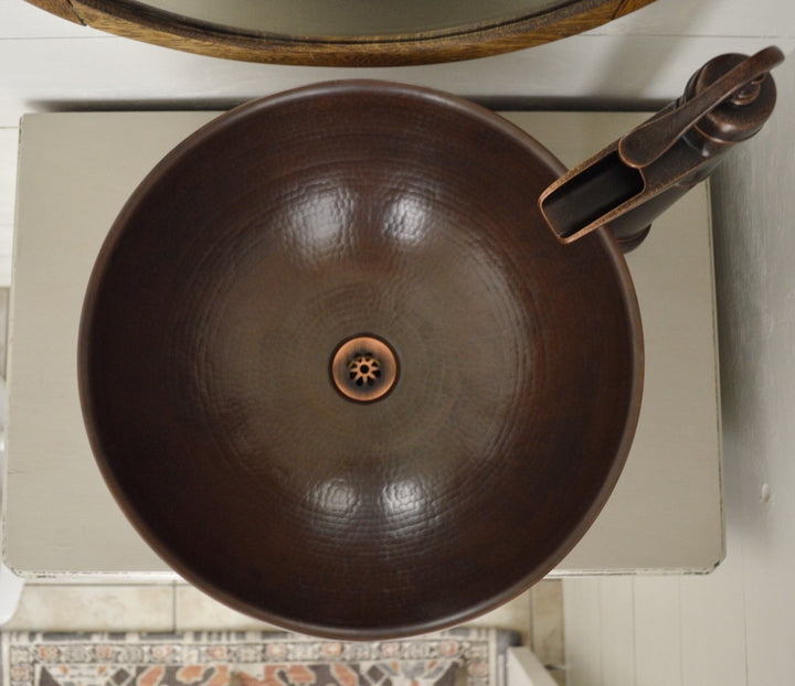 Sinkology BRV-1606BC Eddington Handmade Pure Solid Vessel 16" Aged Copper Bath - Diamond Home USA