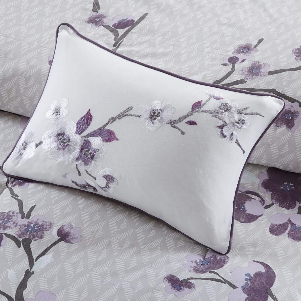 TL 8 Piece rple Gray Floral Pattern Comforter Set Cal King California Light