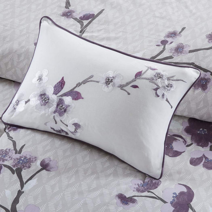 TL 8 Piece rple Gray Floral Pattern Comforter Set Cal King California Light