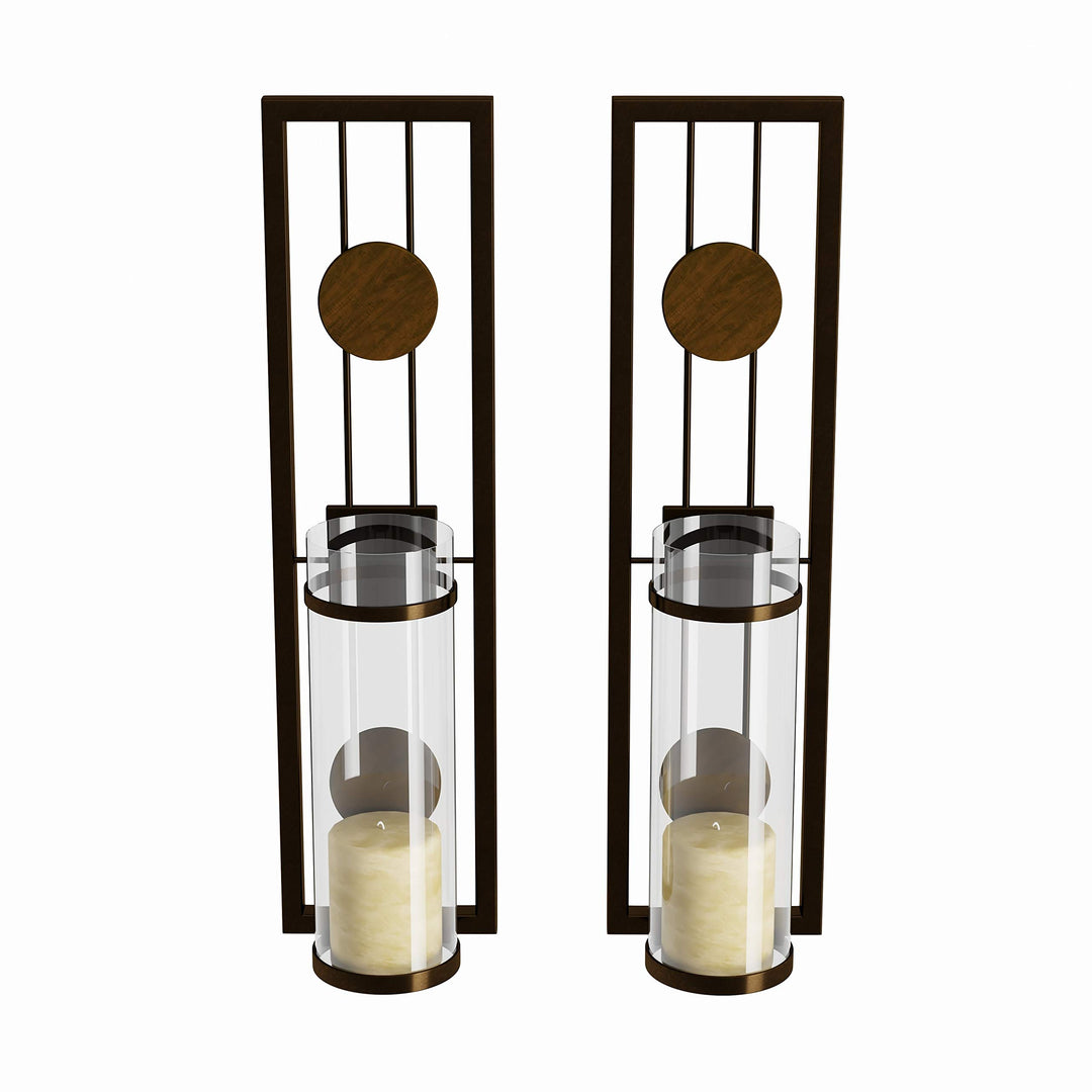COLIBYOU 2 Piece Brown Tan Candle Holders Metal Sconce Set Modern Contemporary - Diamond Home USA