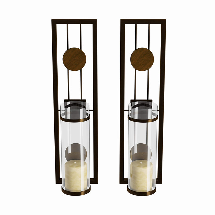 COLIBYOU 2 Piece Brown Tan Candle Holders Metal Sconce Set Modern Contemporary - Diamond Home USA