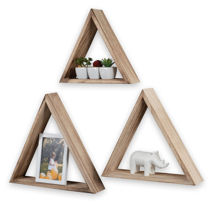 Rustic State Wall Mount Triangle Wooden Box Shelf Varying Sizes Pack of 3 - Diamond Home USA