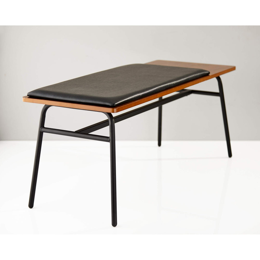 Walnut and Matte Black Entryway Bench Farmhouse Industrial Mid-Century Modern - Diamond Home USA