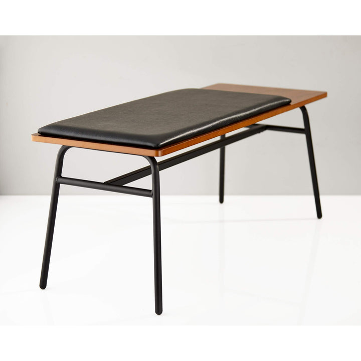 Walnut and Matte Black Entryway Bench Farmhouse Industrial Mid-Century Modern - Diamond Home USA