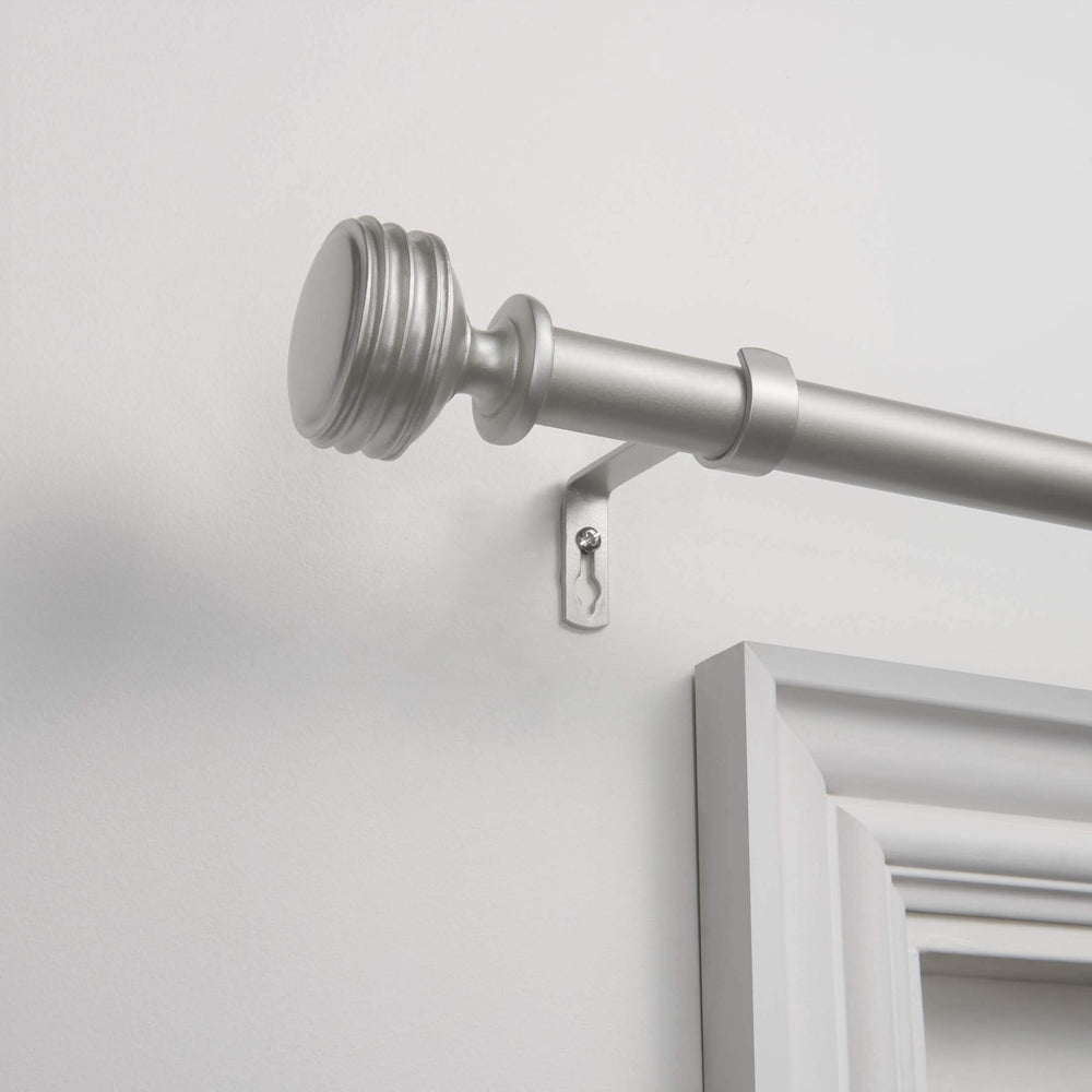 Exclusive Home Duke 1" Curtain Rod and Coordinating Finial Set Matte Silver 36"-72" - matte silver