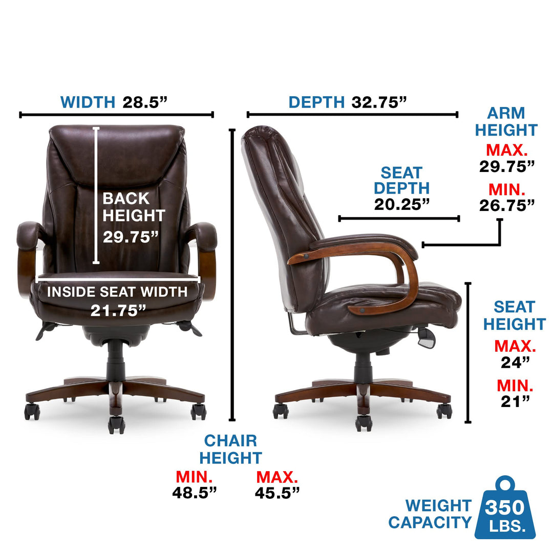 La-Z-Boy Edmonton Big and Tall Executive Office Chair with Comfort Core Cushions Chestnut - Diamond Home USA