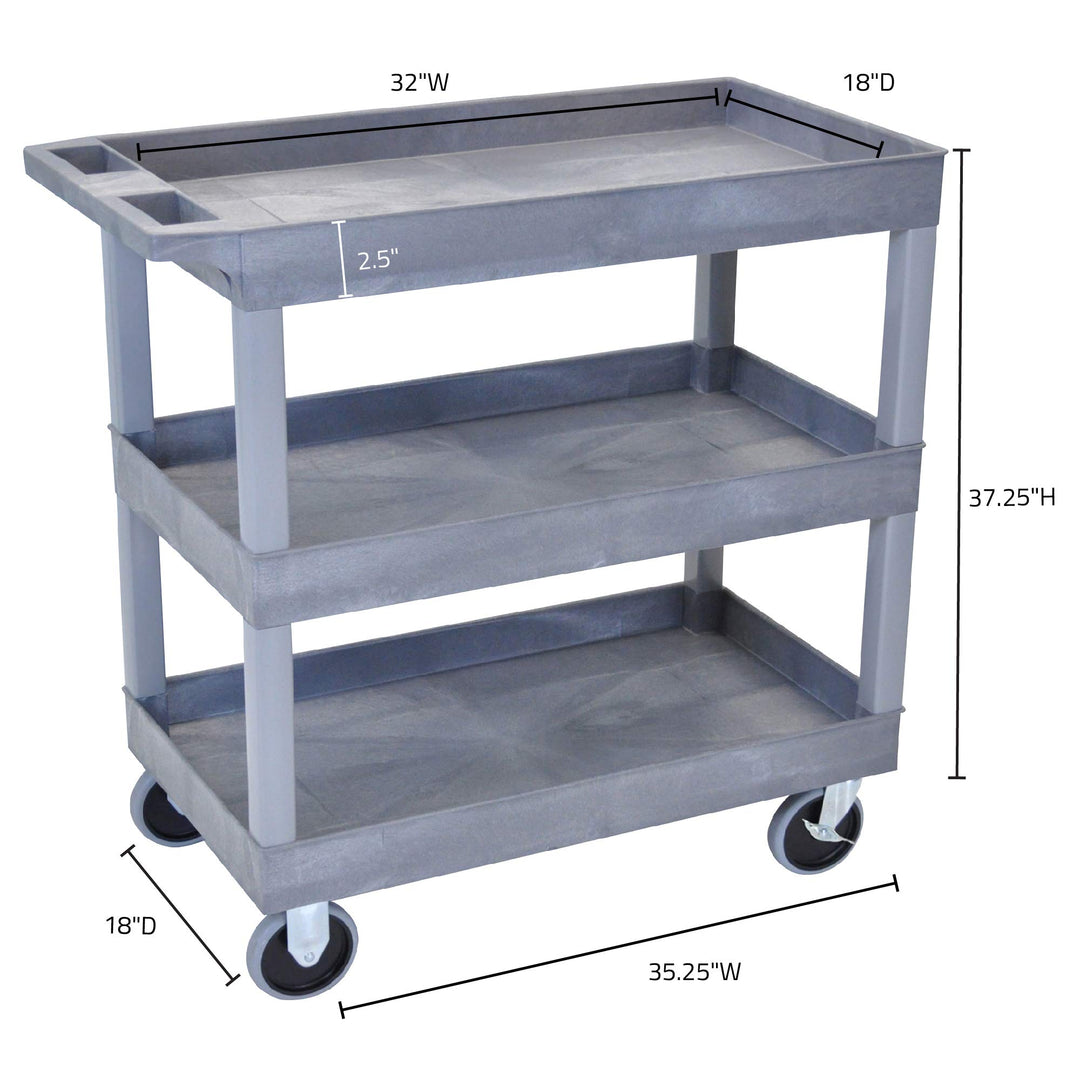 LUXOR EC111HD-G Multipurpose Utility Tub Cart with Three Shelves 375 lbs. Weight - Diamond Home USA