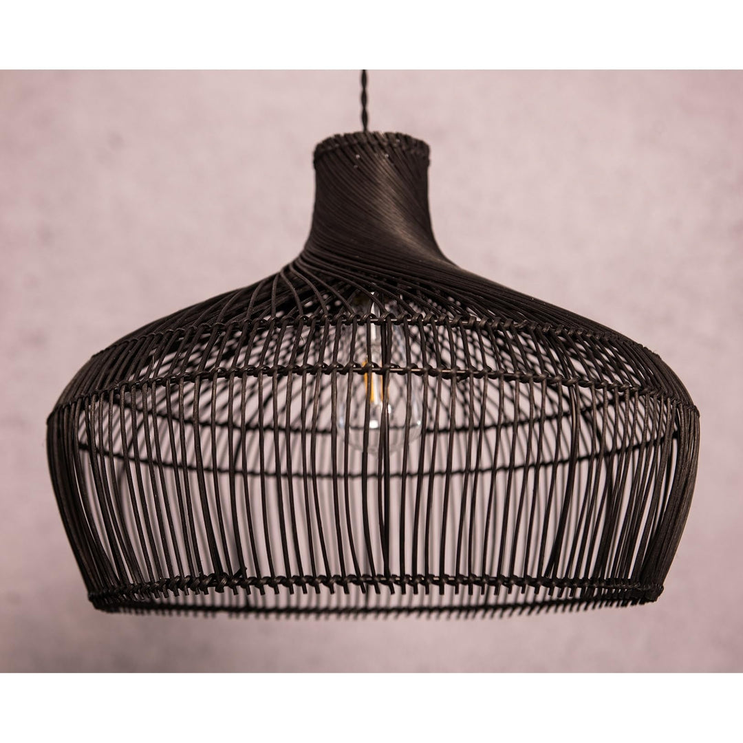 Modern Hand-woven Rattan Black Coastal Hanging Light 18" Wide Bohemian - Diamond Home USA
