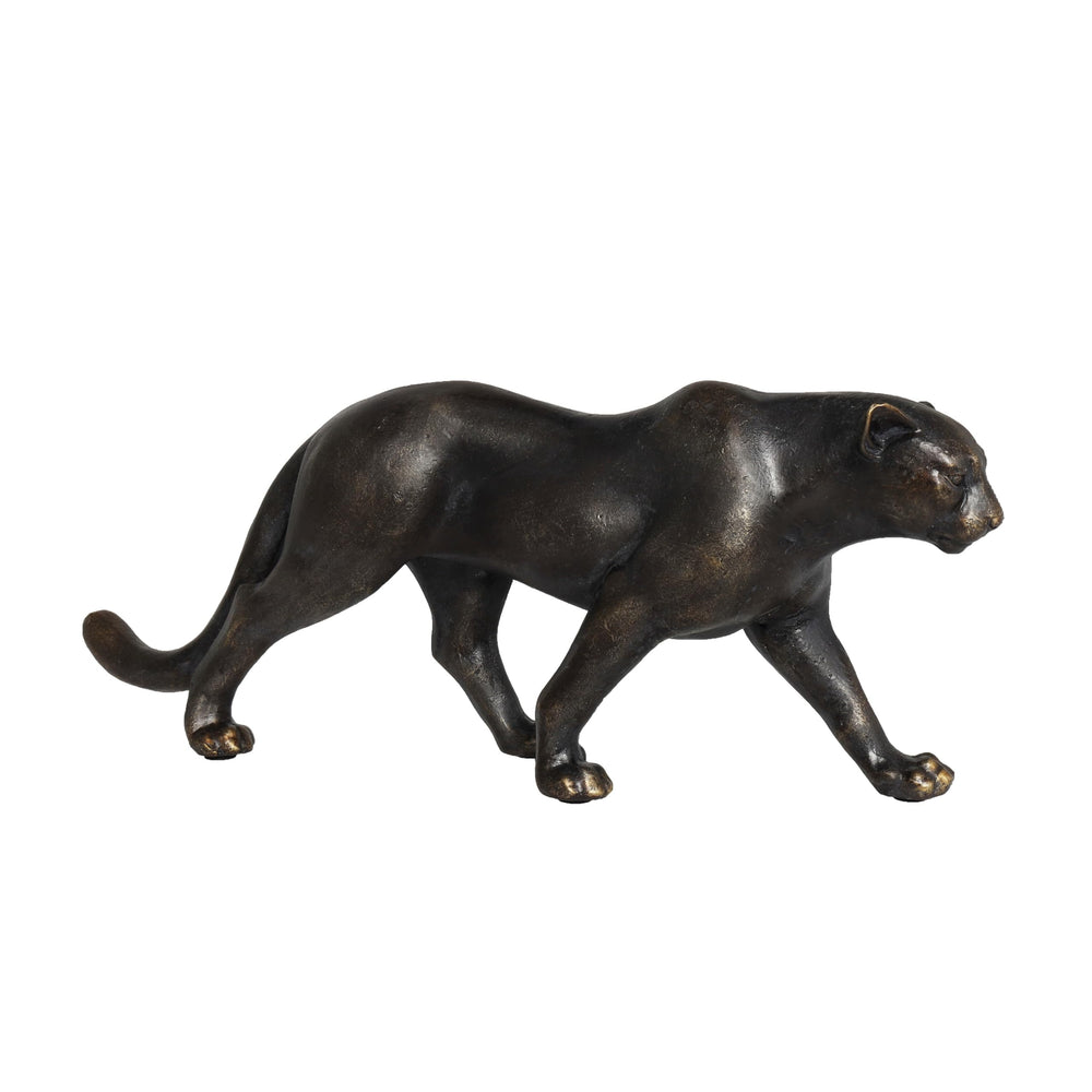 Black Polystone Leopard Sculpture with Gold Accents Stone - Diamond Home USA