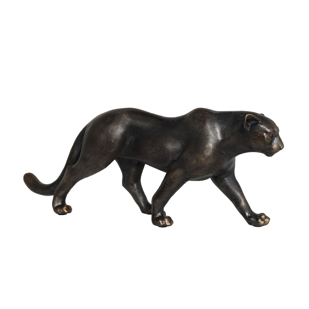 Black Polystone Leopard Sculpture with Gold Accents Stone - Diamond Home USA