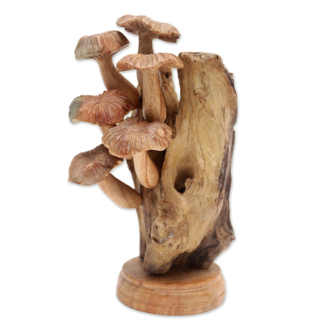 Handmade Mushroom Path Wood Sculpture Brown Antique