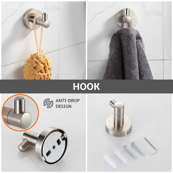 Bathroom Hardware Set Brushed Nickel 4-Pieces Silver Metal Finish Rust Resistant - Diamond Home USA