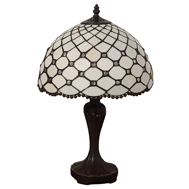 Tiffany Style Table Lamp Banker Jeweled Beaded 19" Tall Stained Glass White - Diamond Home USA