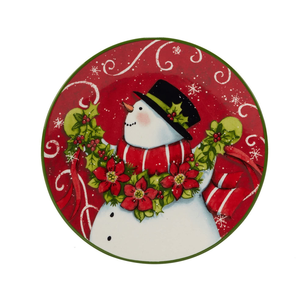 Holiday Magic Snowman 6" Canape/luncheon/snack Plates Set Of 4 Multi Color Red - Diamond Home USA