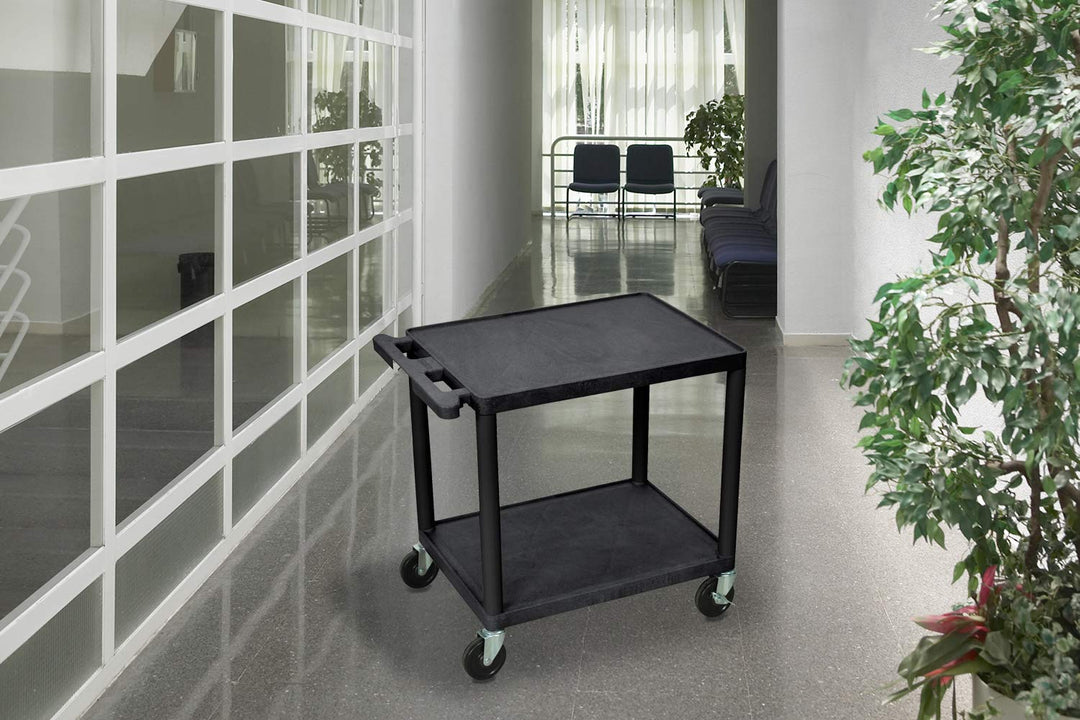 LUXOR LP26-B 26"H AV Cart with Two Shelves 300 lbs. Capacity Made of Recycled - Diamond Home USA