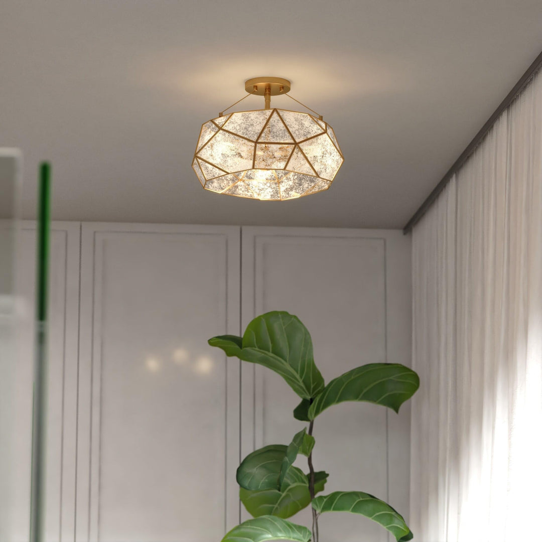 Euclid 16-in W Gold Aged Brass Contemporary Geometric Semi Flush Mount Ceiling - Diamond Home USA