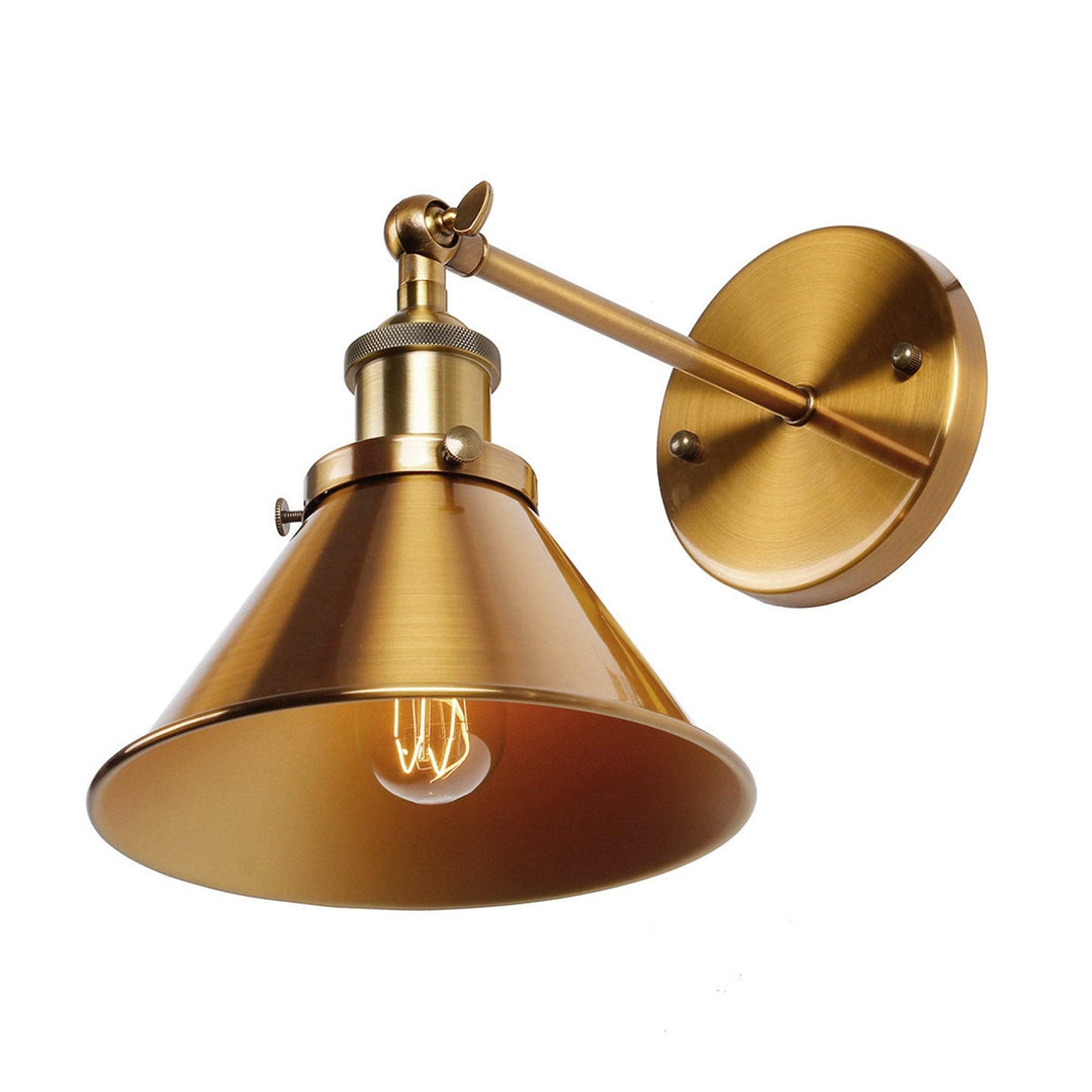 Brass Wall Sconce with Metal Cone Shade Gold Industrial Dimmable - Diamond Home USA