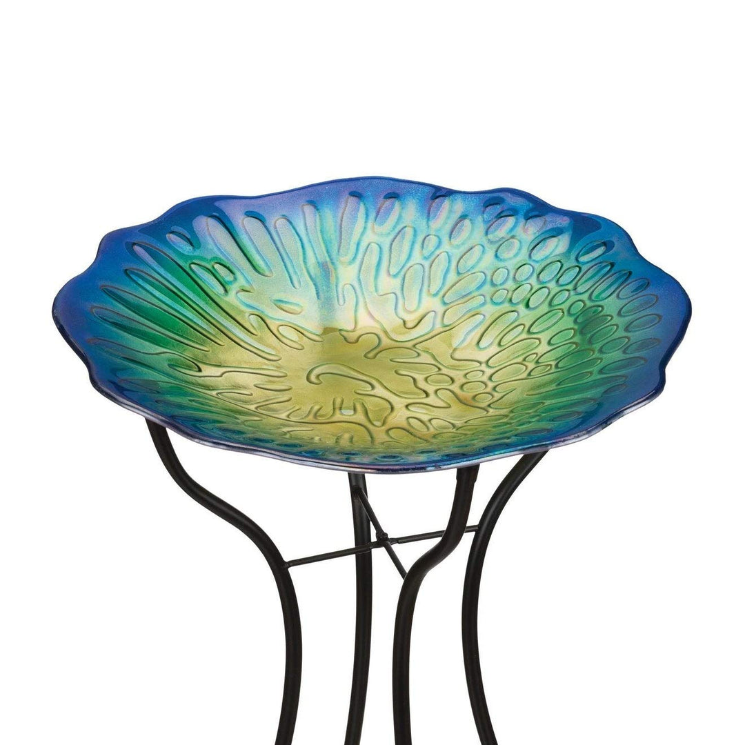 18 Birdbath with Stand Shell Multi Color Pedestal Glass