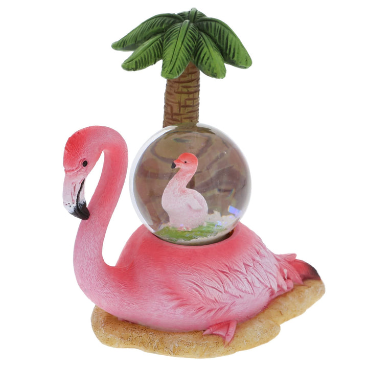 Flamingo Snow Globe Figurine with Sparkling Glitter 4.2lx3w3.4h Inches Green