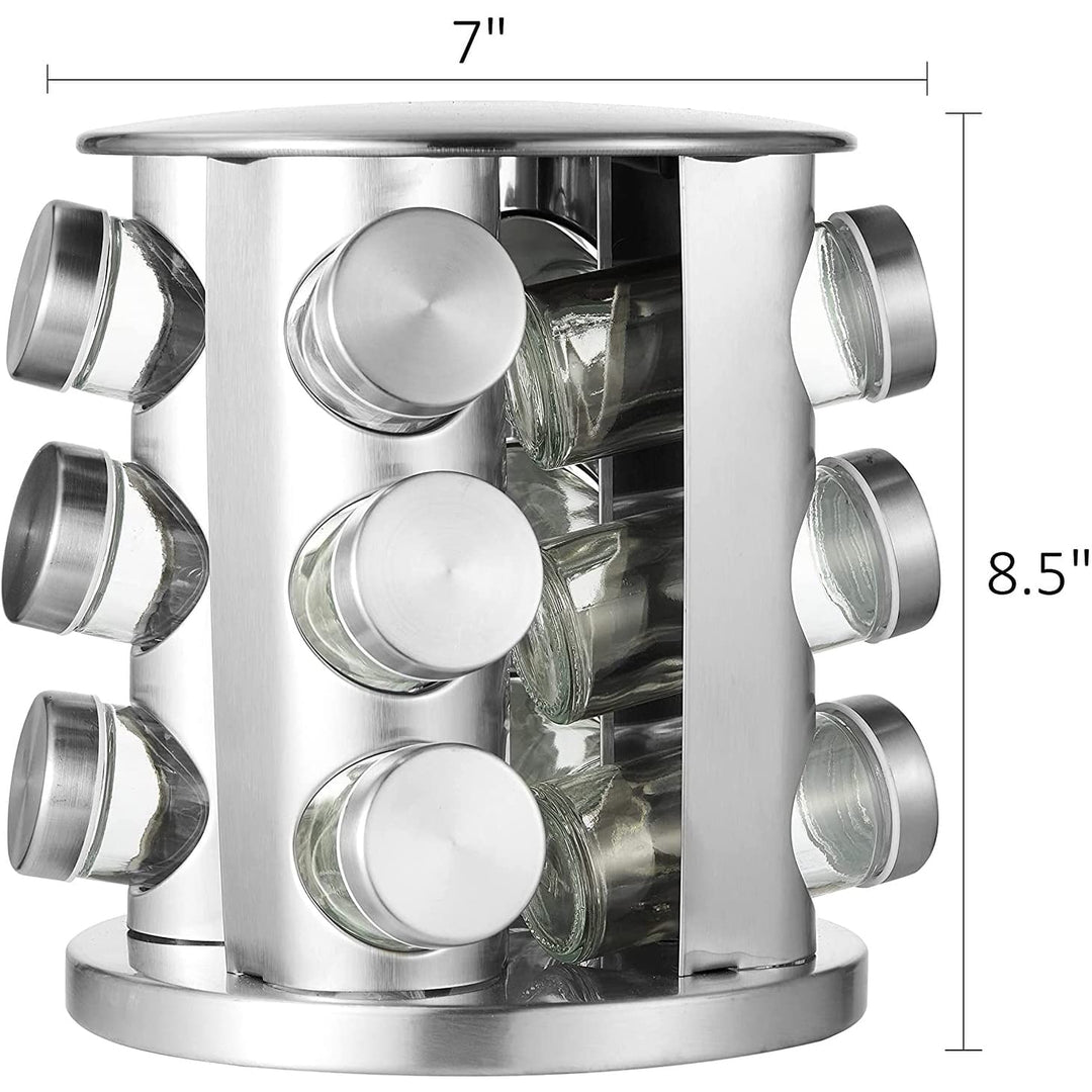 Rotating Spice Rack with 12 Jars Silver Stainless Steel - Diamond Home USA
