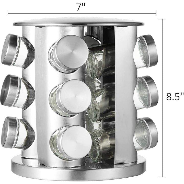 Rotating Spice Rack with 12 Jars Silver Stainless Steel - Diamond Home USA