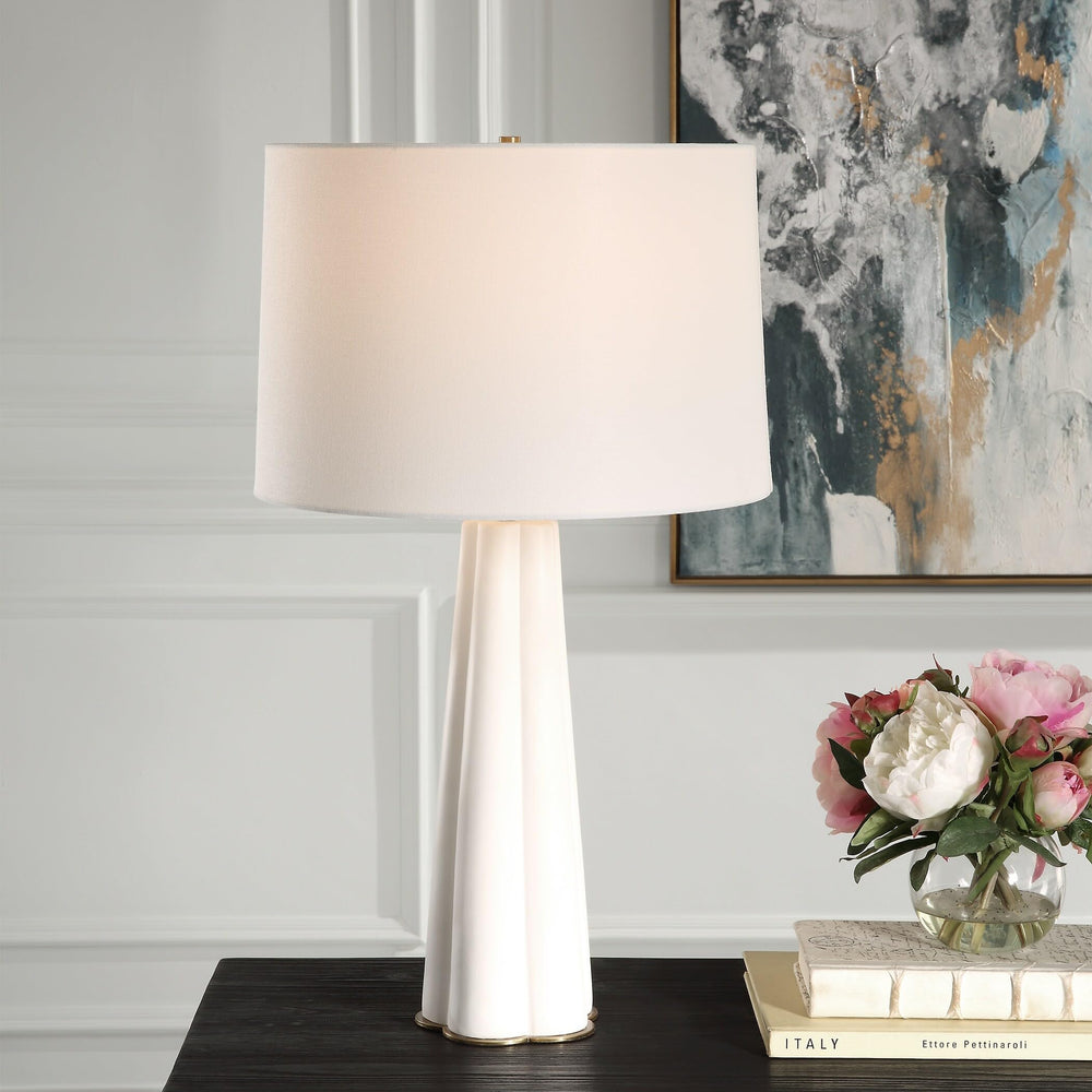 Satin White Ceramic Table Lamp 15" w X 26" h 15" d Modern Contemporary Bulbs - Diamond Home USA