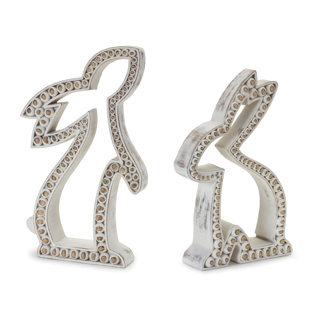 Beaded Rabbit Outline D Cor (Set of 2) White Traditional Resin