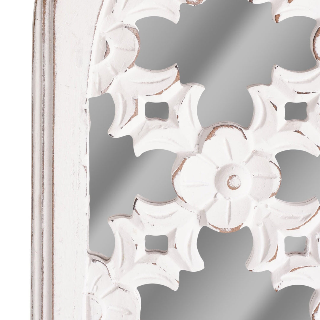Distressed Reflective Arched White Lattice Wall Medallion 12" X 36" Bohemian - Diamond Home USA
