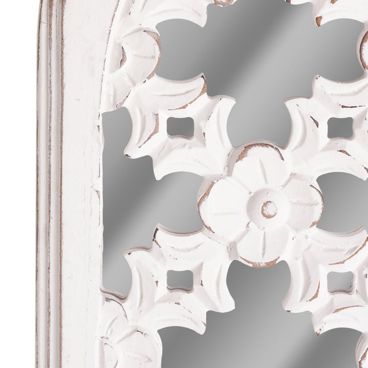 Distressed Reflective Arched White Lattice Wall Medallion 12" X 36" Bohemian - Diamond Home USA
