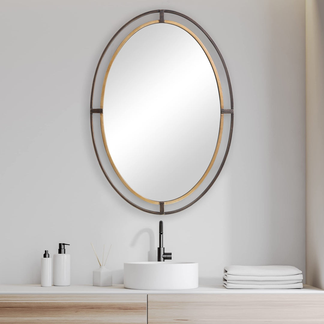 Rustic Bronze Framed Oval Mirror Brown Modern Contemporary - Diamond Home USA