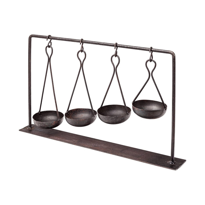 19l X 3w Black Metal 4 Bowl Ancient Spice Market Decorative Display 18.5l 3.0w